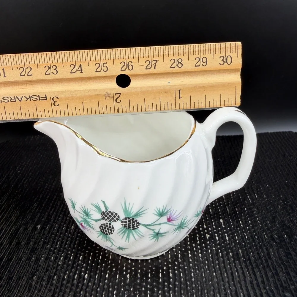 Royal Adderley Bone China Creamer Scottish Thistle Swirl‎ Gold Trim England 3in